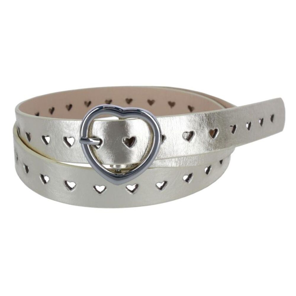 CTM Women's Metallic Heart Punched Belt with Heart Buckle